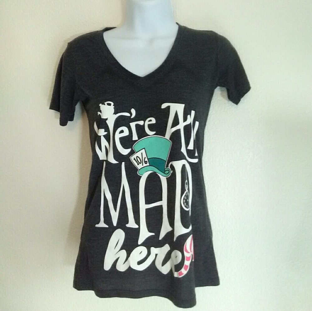 Disney "We're all mad here"Grey T-Shirt.Size XS